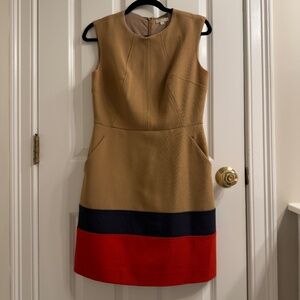 Shoshanna Trina Tan Camel Navy Red Sleeveless Work Dress size 6